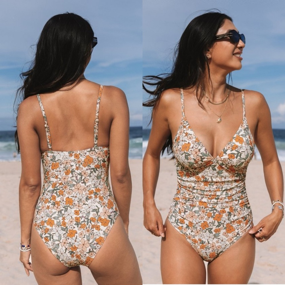 NWT Women's‎ Floral V Neck One Piece Swimsuit SIZE XSMALL